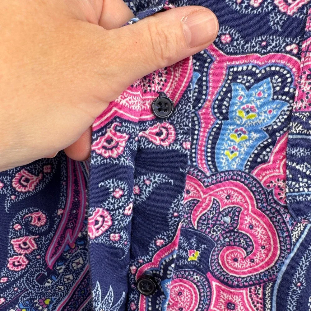 Lauren Ralph Lauren Sleep Shirt Womens L Blue Pink Paisley Cotton Button Front